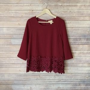 Lucy & Laurel Burgundy Blouse w/ Lace Detail